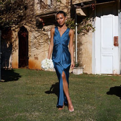 Damen Maxikleid mit Wickeloberteil und Seitenschlitz Elegantes