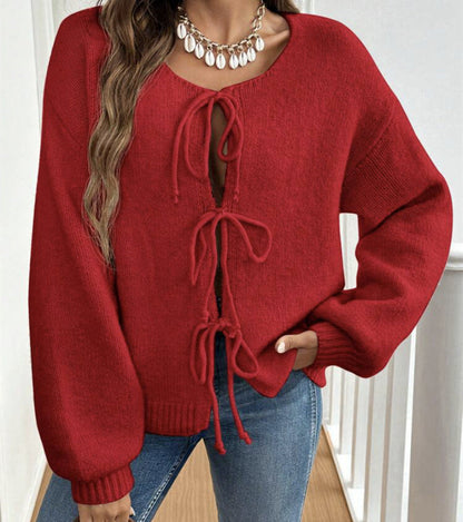 Damen Strickjacke Weich Rosa mit Schleife