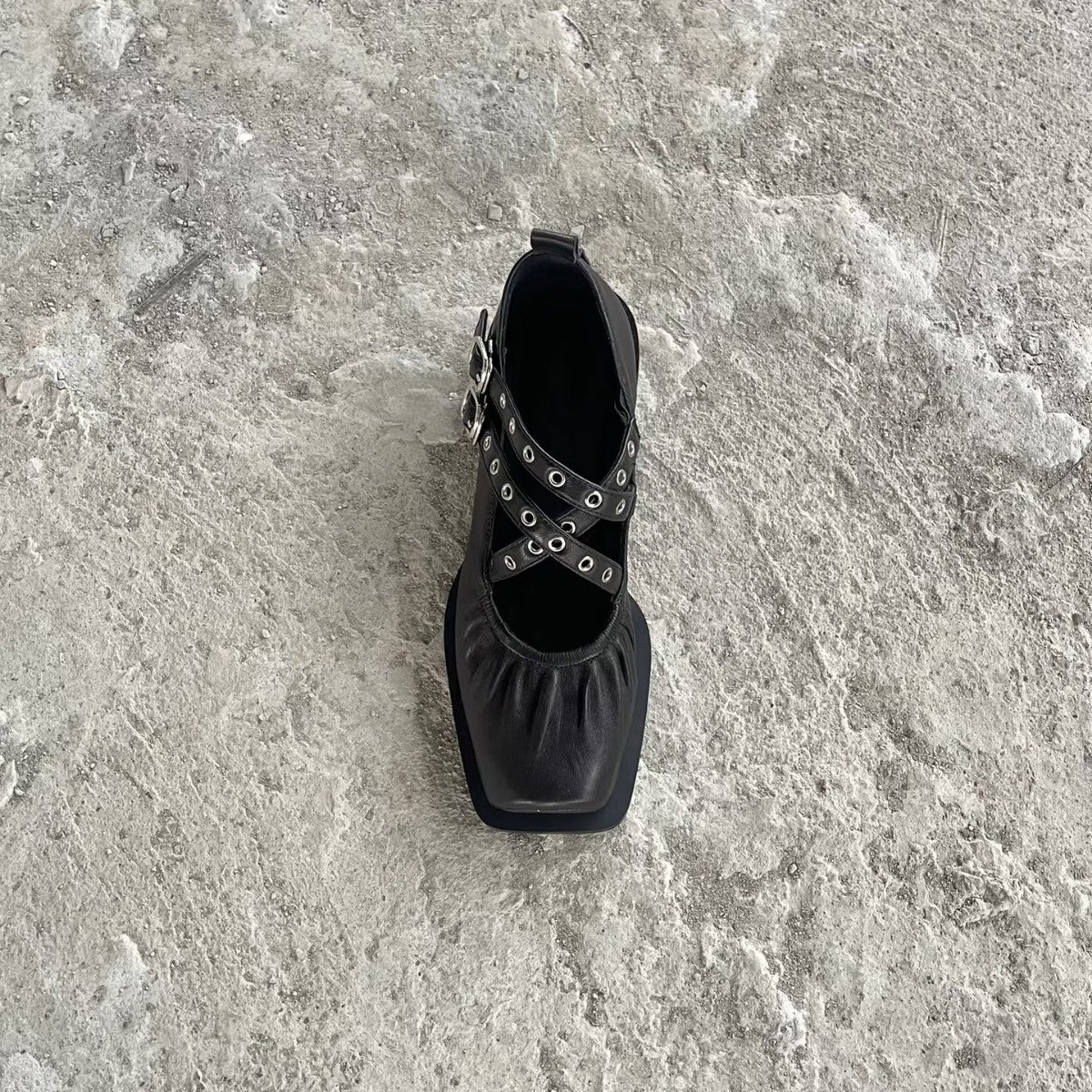 Damen Slingback Ballerinas Edel Leder Verstellbar Schwarz - Norvielle