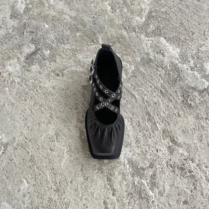 Damen Slingback Ballerinas Edel Leder Verstellbar Schwarz - Norvielle