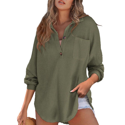 Damen Oversized Baumwollhemd mit Brusttasche und Knöpfen Weiß - Norvielle