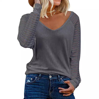 Damen V-Ausschnitt Durchsicht Ärmel Trendy