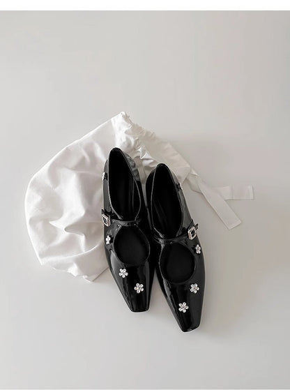 Damen Slingback Ballerinas Schuhe Blumen Applikationen Komfortabsatz