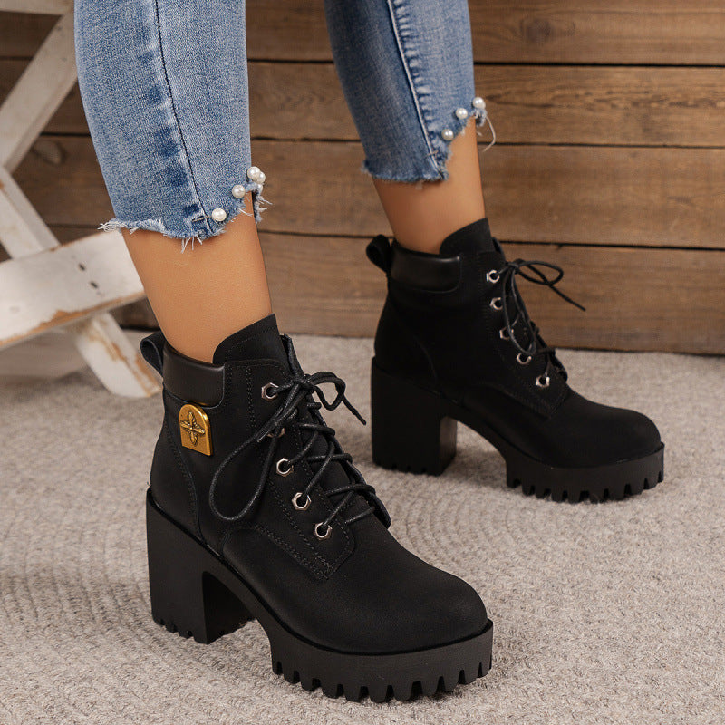 Damen High- Stiefeletten Plateauabsatz