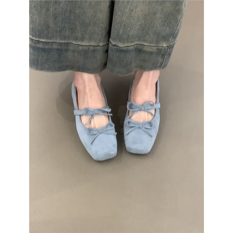 Damen Ballerinas Wildleder Elegant mit Schleife