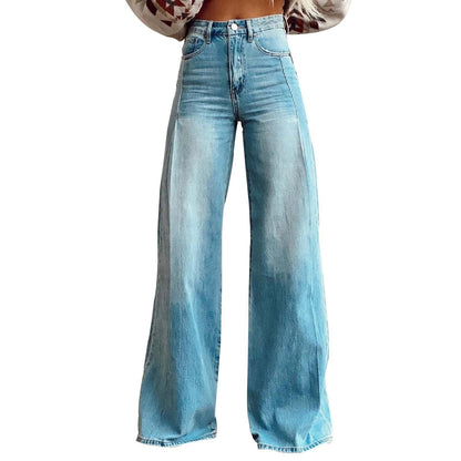 Damen Hochtaillierte Jeans Weite Bein mit Nähten