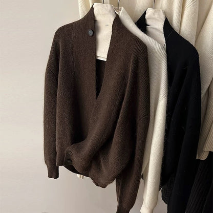 Damen Strickcardigan Modern Revers Glamour Style