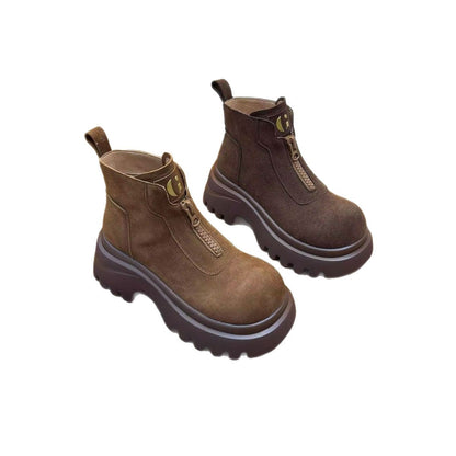 Damen Stiefeletten Plateau Reißverschluss Robust