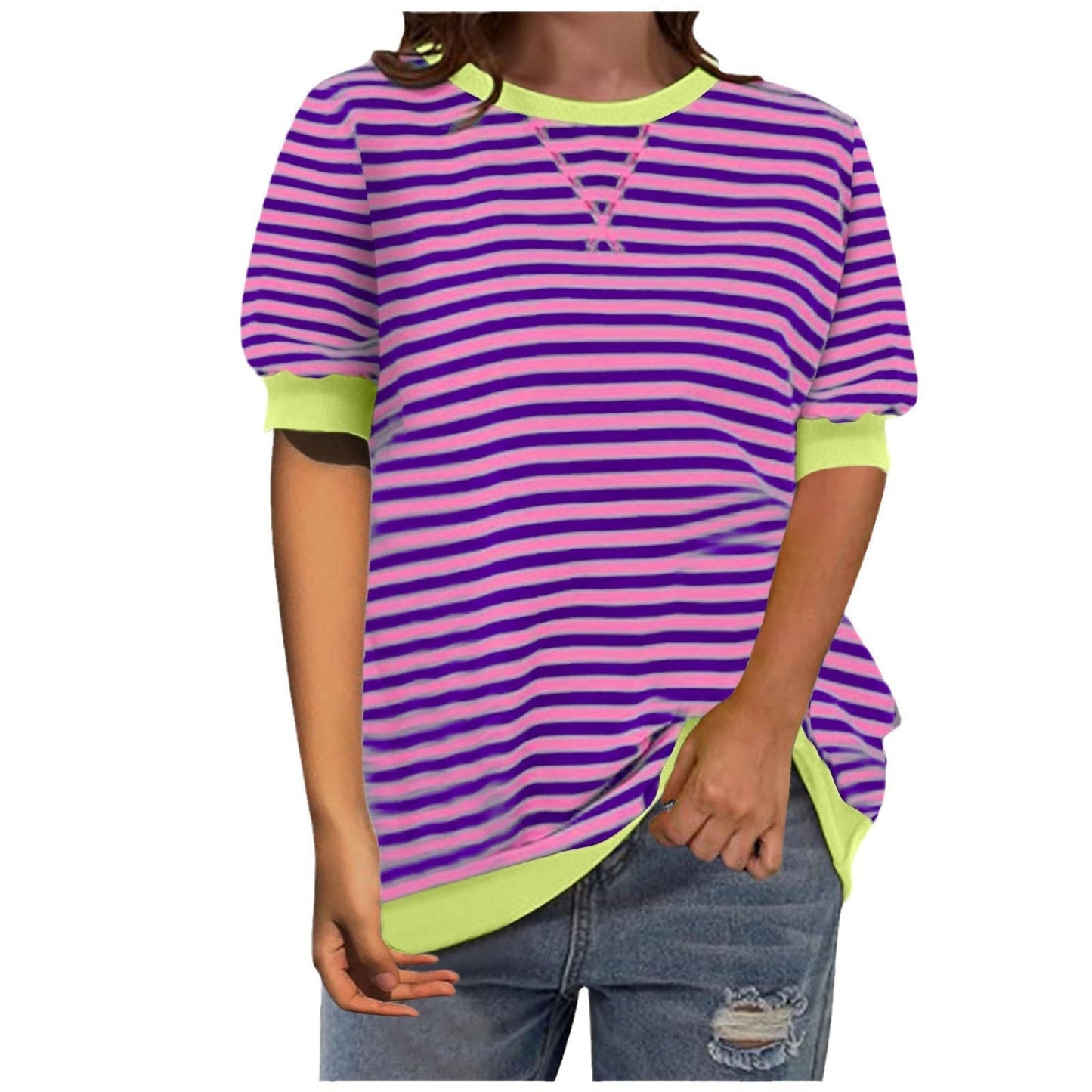 Damen Streifenshirt Lässig Modern Baumwolle