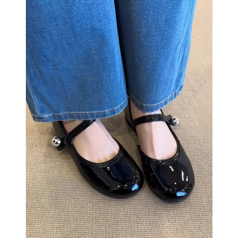 Damen Ballerinas Bequem mit Schnalle und Riemen
