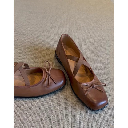 Damen Ballerinas mit Schleife und Kreuzbänder