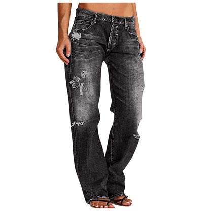 Damen Weitbein Jeans Destroyed Lässig Blau