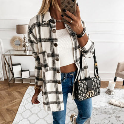 Damen Karobluse Mit Knöpfen Kariert Modern