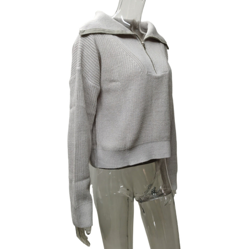 Damen Rippstrickpullover Weich Warm Reißverschluss Lässig - Norvielle