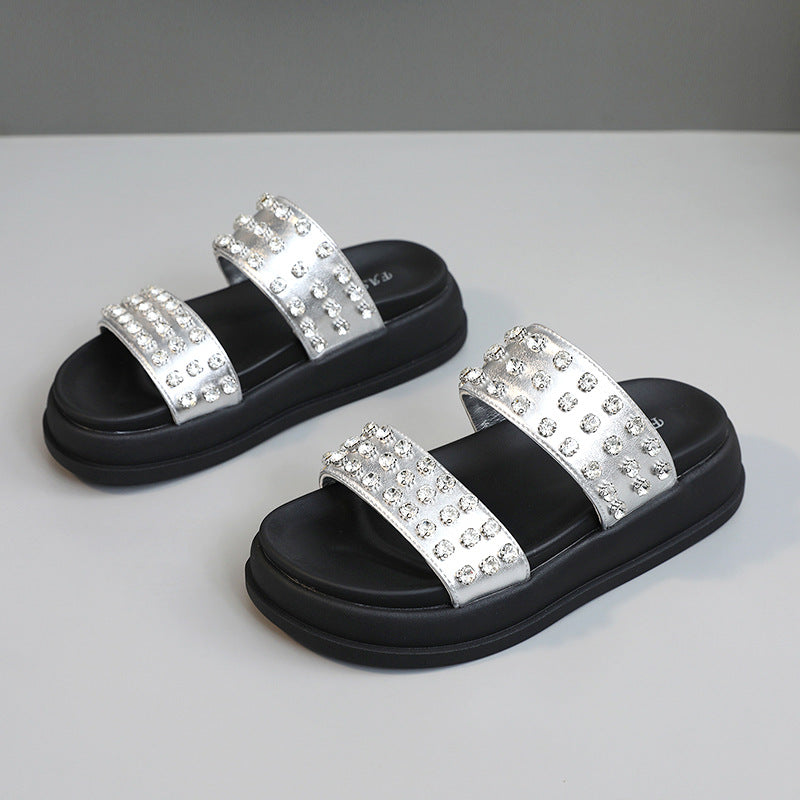 Damen Strandsandalen Glamourös Kristallstein Dekoration
