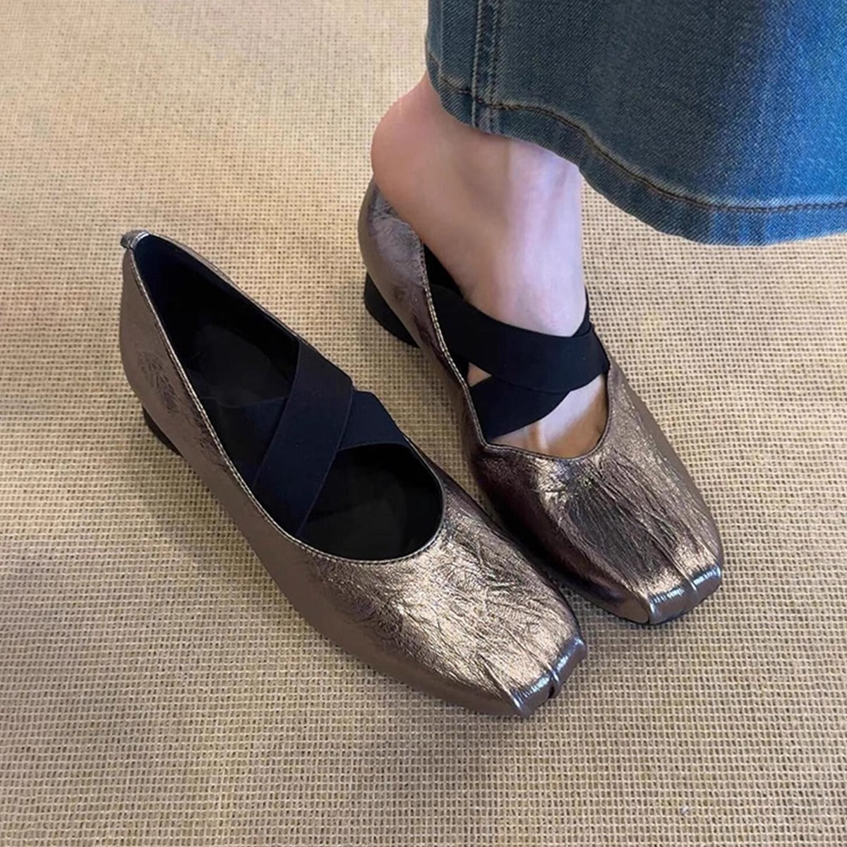 Damen Mokassins Elegant Leder Zehenschutz