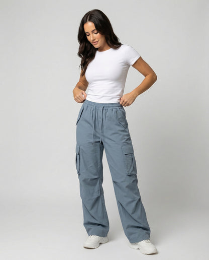 Damen Cargo-Hose Weite Bein Retro-Style mit Taschen