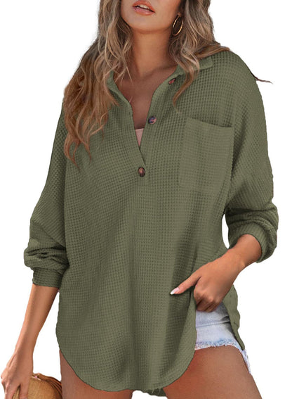 Damen Oversized Baumwollhemd mit Brusttasche und Knöpfen
