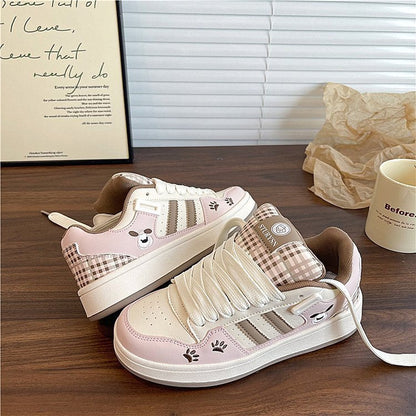 Damen Sneaker Sportlich Karomuster Bequem Schnüren