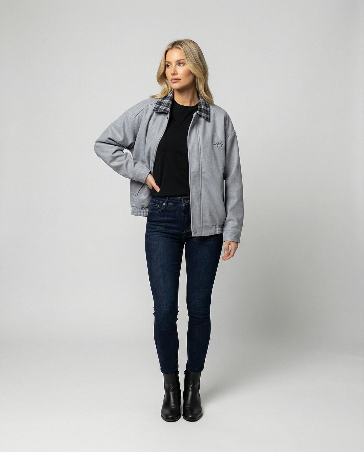 Damen Lederjacke Wildleder Karomuster