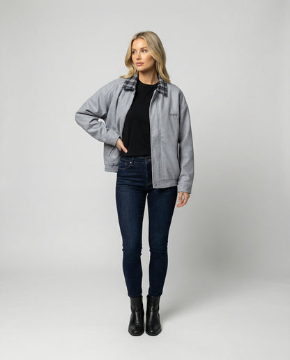 Damen Lederjacke Wildleder Karomuster