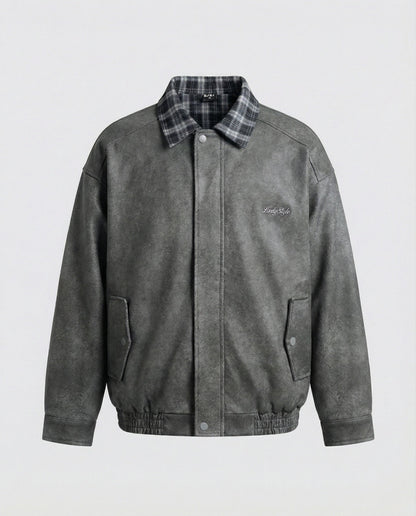 Damen Lederjacke Wildleder Karomuster