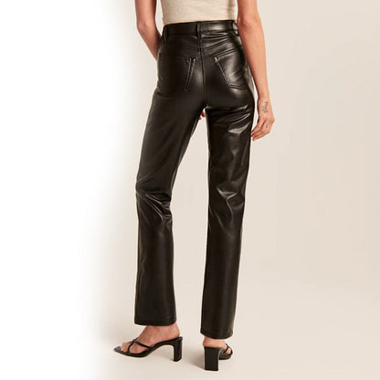 Damen Stretchhose Kunstleder Geradbein