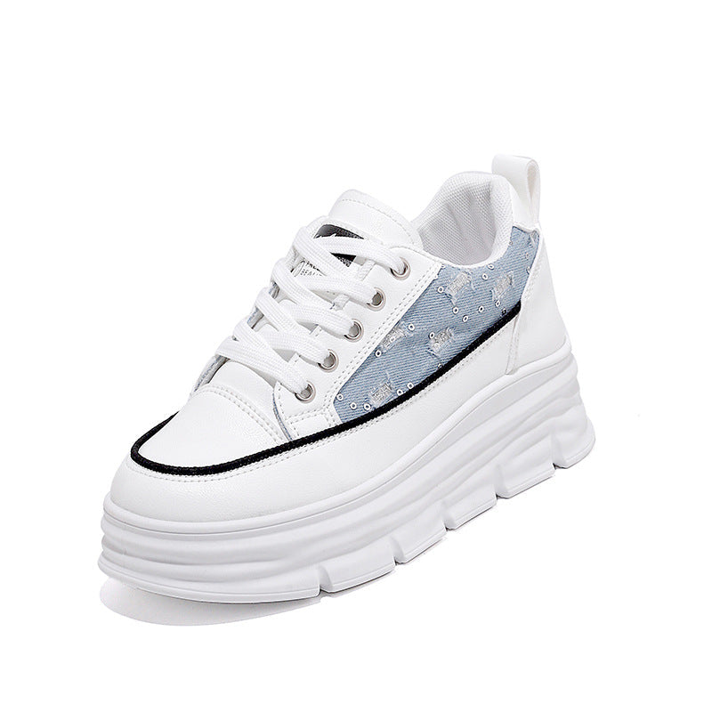 Damen Plattform Sneaker Hoch Denim Akzent Blau