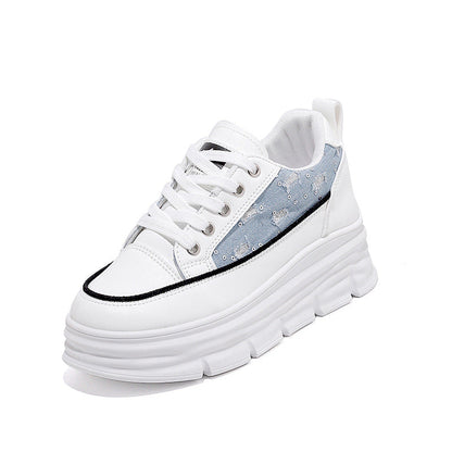 Damen Plattform Sneaker Hoch Denim Akzent Blau