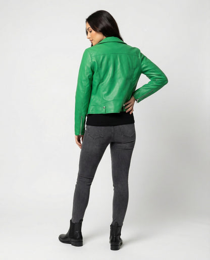 Damen Lederjacke Kurz Asymmetrisch