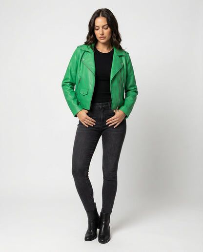 Damen Lederjacke Kurz Asymmetrisch