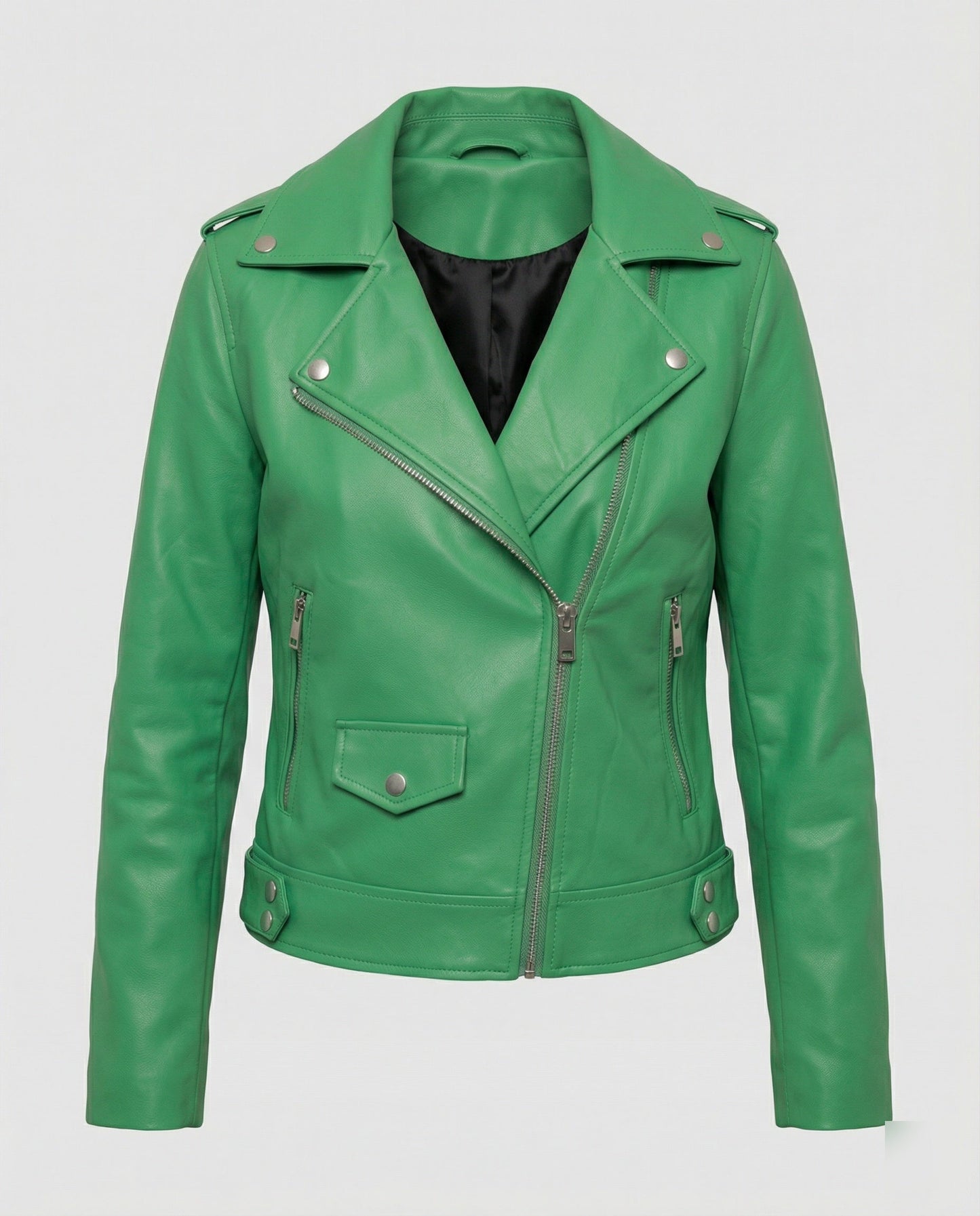 Damen Lederjacke Kurz Asymmetrisch