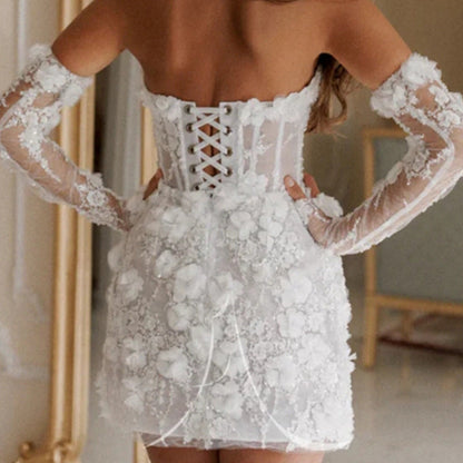 Damen Hochzeitskleid Boho Langärmlig Floralmuster