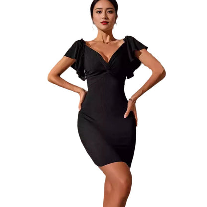 Damen Minikleid Figurbetont V-Ausschnitt