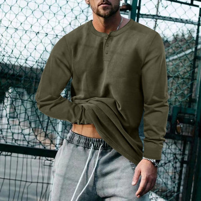 Herren Langarmshirt Weich Bequem Mit Knöpfen