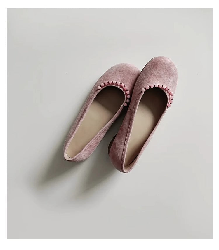 Damen Ballerinas mit Pom-Pom Detail