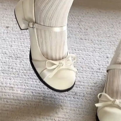 Damen Schuhe Mary Jane Eleganter Blockabsatz Mit Schleifen