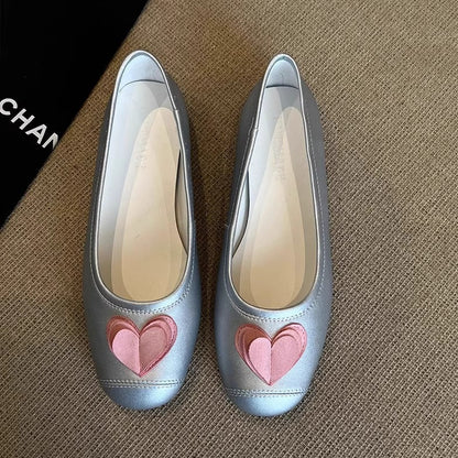 Damen Ballerinas Schuhe Herz Dekoration Elegant - Norvielle
