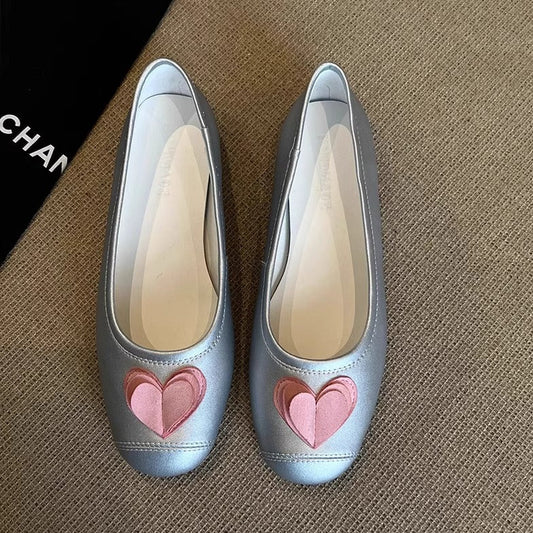 Damen Ballerinas Schuhe Herz Dekoration Elegant - Norvielle