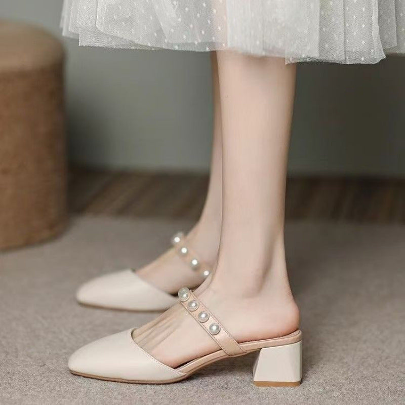 Damen Geschlossene Sandalen Blockabsatz Perlen