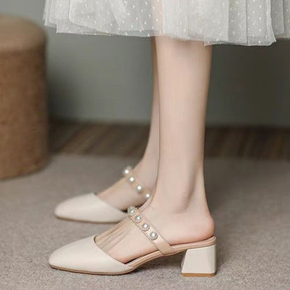 Damen Geschlossene Sandalen Blockabsatz Perlen