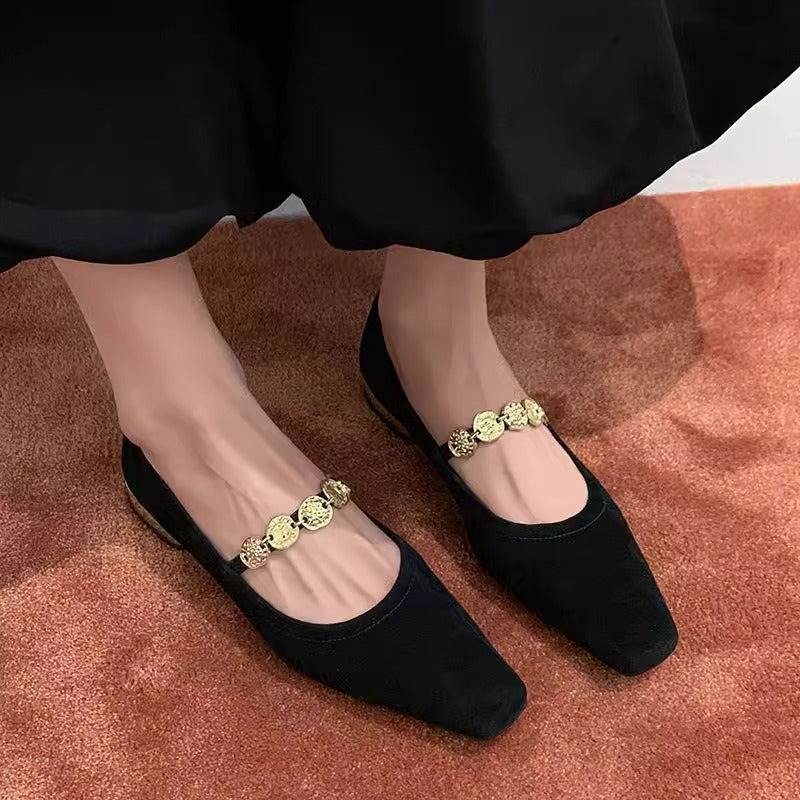 Damen Slingback Ballerinas Elegantes Gold Dekor Bequem - Norvielle