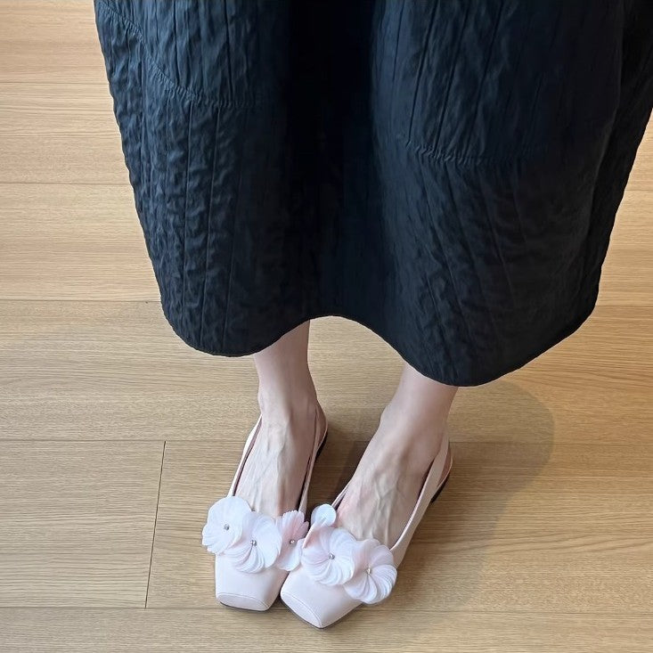 Damen Ballerinas Slingback mit Blumenapplikationen Komfortabsatz