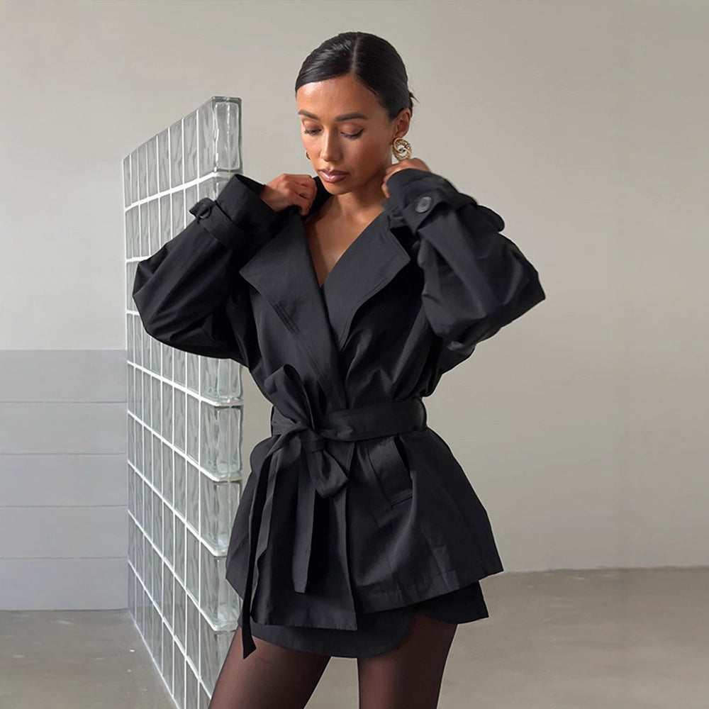 Damen Trenchcoat Kurzjacke Modern Taillengürtel