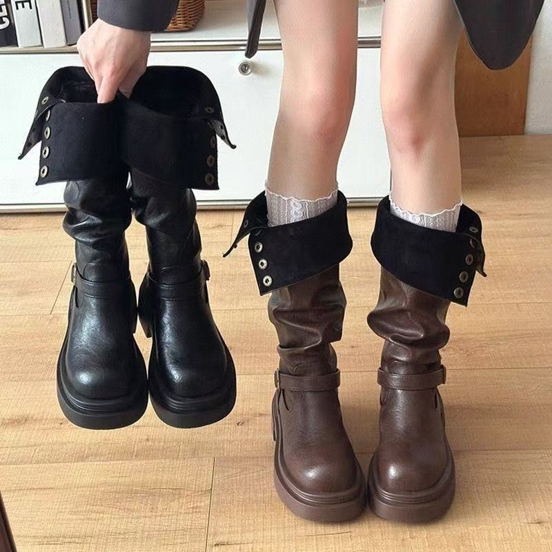 Damen Lederstiefel Elegant mit Riemen