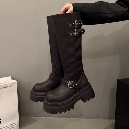 Damen Stiefel Mit Schnallen Leder