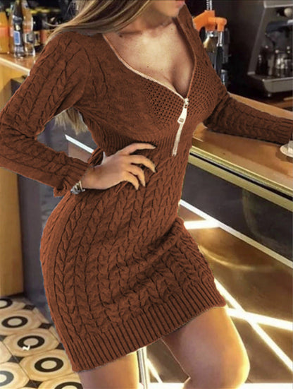 Damen Strickkleid Elegantes Hochkragen Kleid