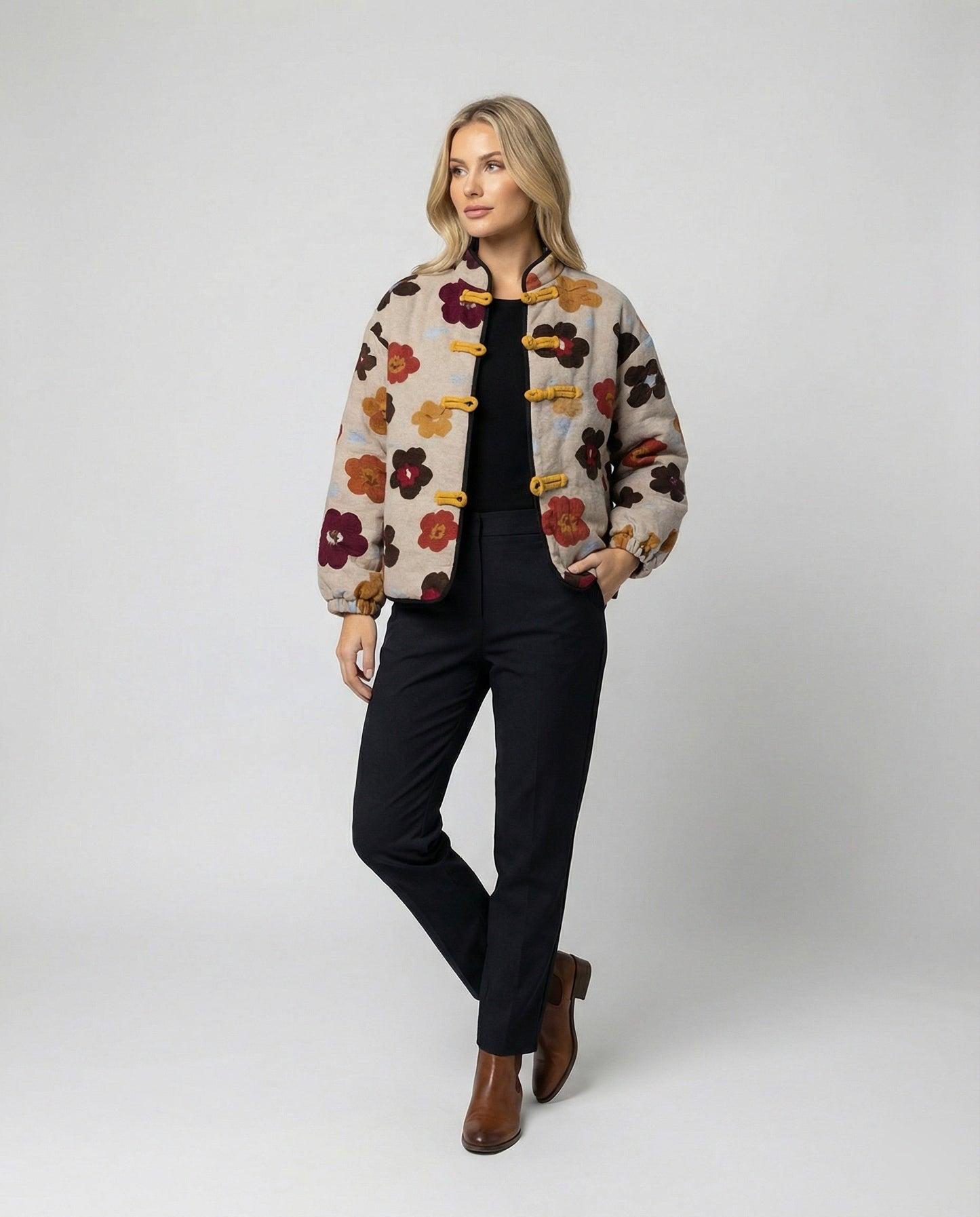 Damen Blumenjacke Kurzärmel Freizeitmode