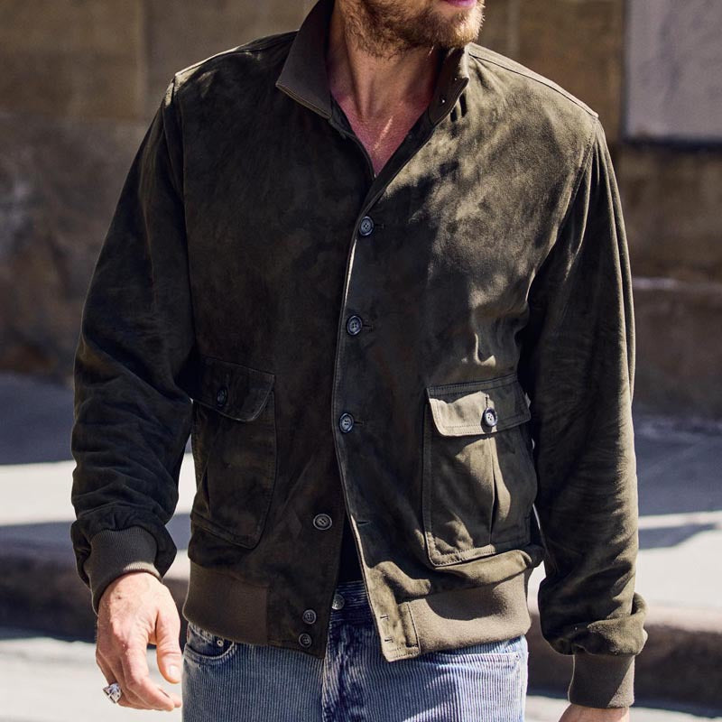 Herren Bomberjacke Suede Leder