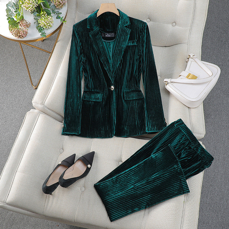 Damen Business Anzug Lang Blazer Samt